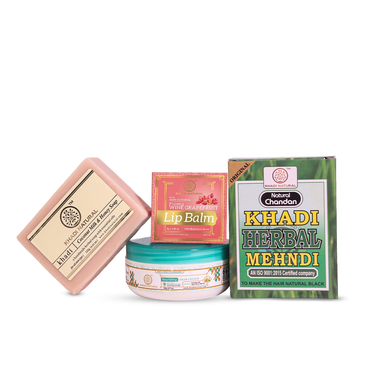 Coconut Milk Soap, Black Mehndi, Nourishing Cream & Wine Grapefruit Lip Balm Combo