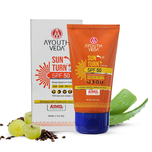 Sun Turn+ Cream SPF 50 with Hyaluronic Acid for Broad Spectrum UV Protection Net qty.- 60 g 60g