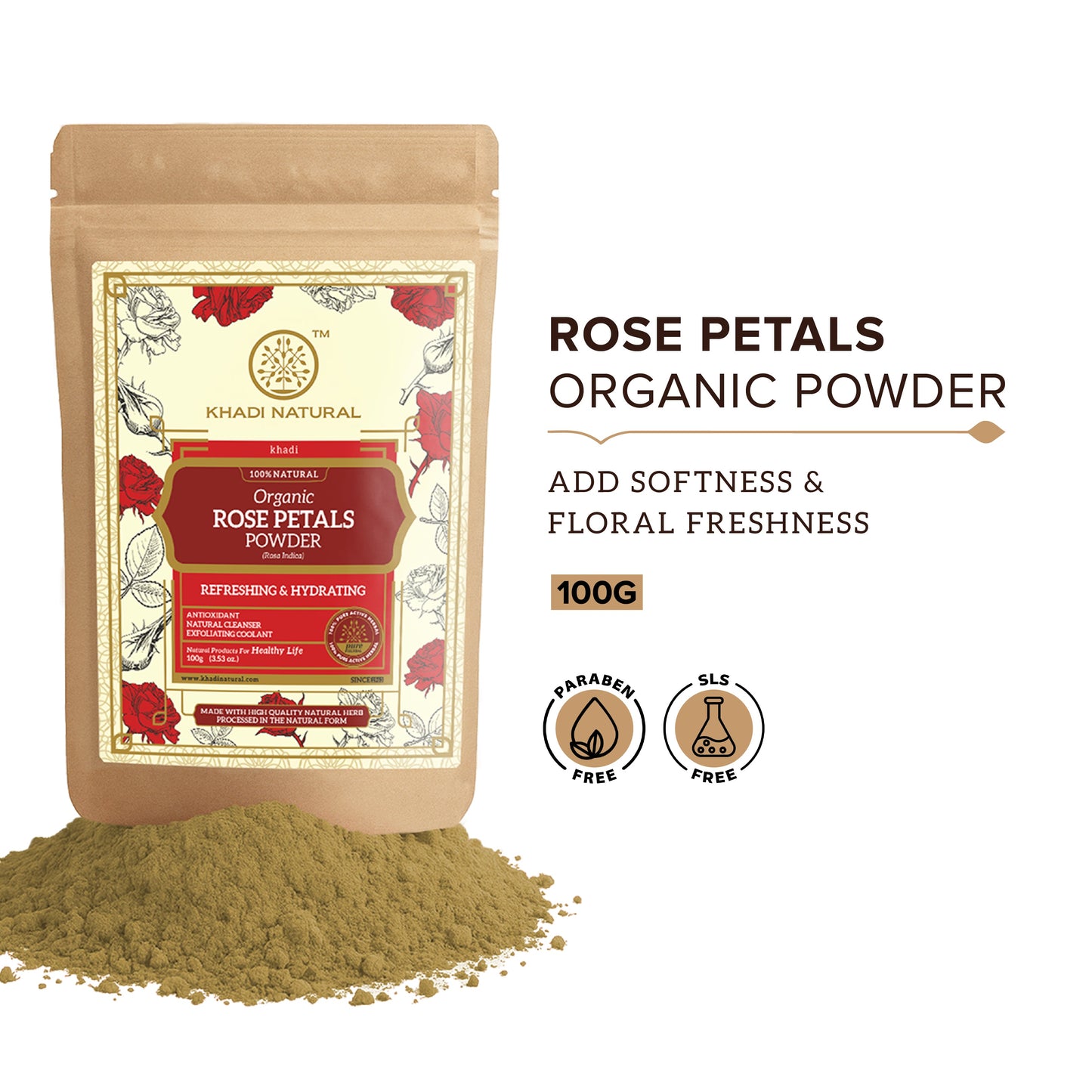 Organic Rose Petals Powder For Face Care - 100% Natural 100gm