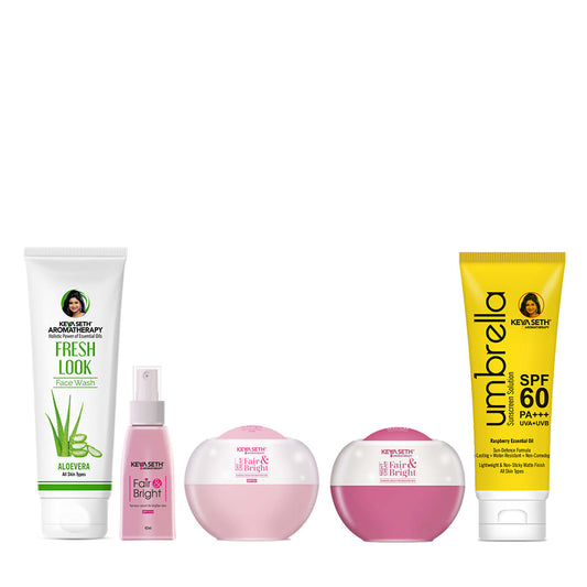 Fair & Bright Skincare Routine – Hydrating Facewash, Brightening Serum, Day/Night Cream & SPF 60 for Radiance & Spot Control 342ml