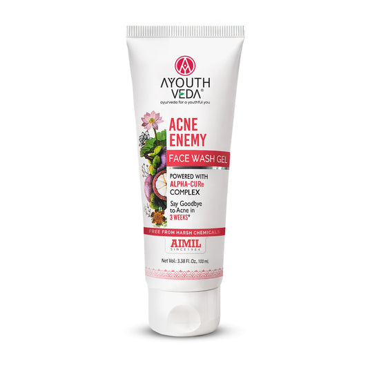 【Ayouthveda】 Acne Enemy Face Wash Gel for Acne & Pimples | Fights Acne-Causing Bacteria & Excess Oil | With Alpha-CURe Complex, Garcinia & Manjistha|アクネ エネミー フェイス ウォッシュ ジェル|100ml