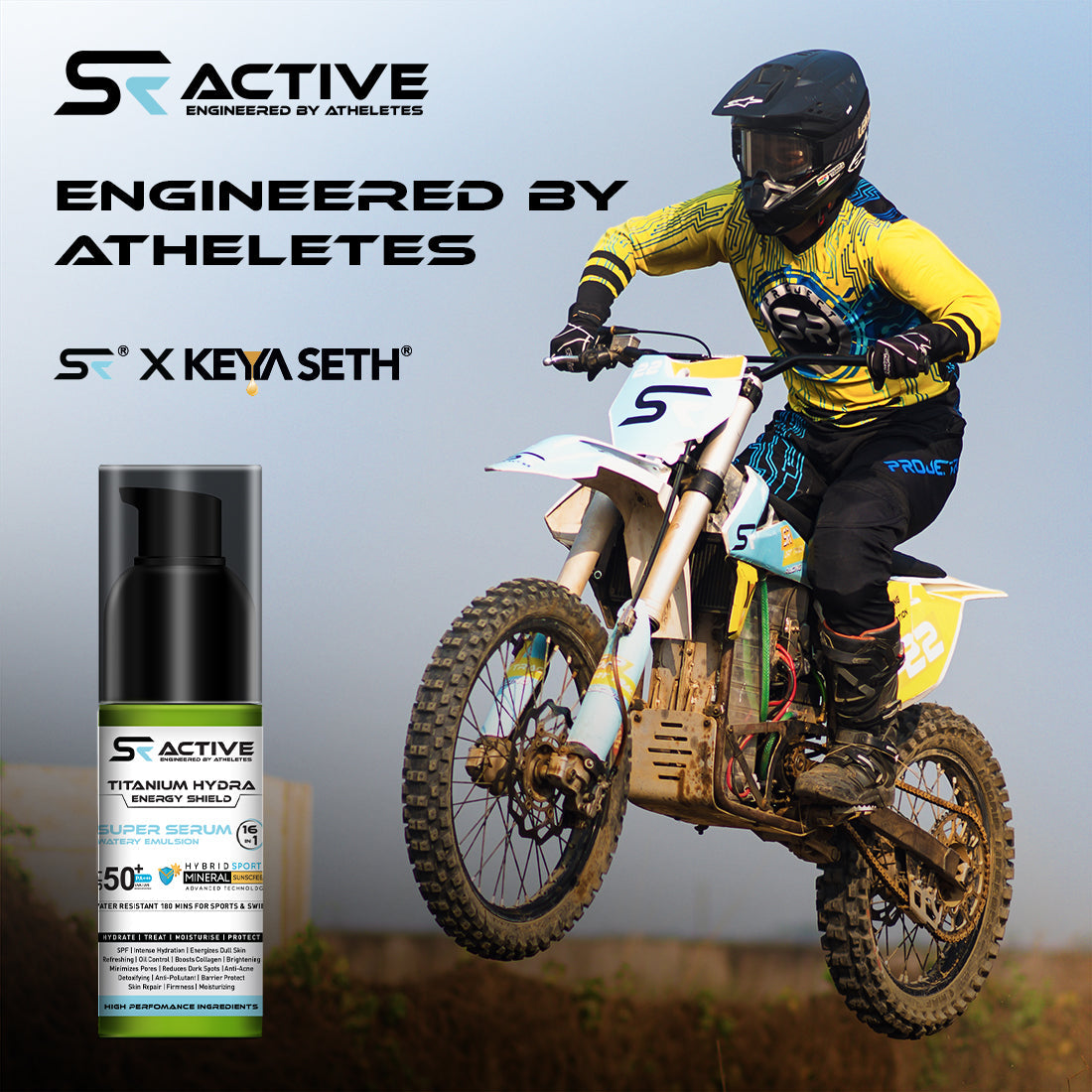 SR Active, Titanium Hydra Energy Shield Sports Mineral Super Serum Sunscreen SPF50 PA+++, 16-in-1 Watery Emulsion, Water-Resistant 180min 50ml