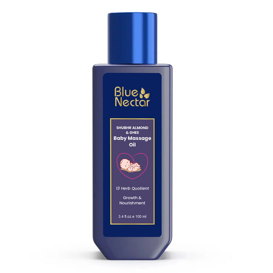 【Blue Nectar】 Shubhr Baby Massage Oil with Natural Ghee and Almond for Growth & Nourishment (13 Herbs)|シュブル ベビーマッサージオイル 天然ギー&アーモンド配合 成長&栄養(13種ハーブ)|100ml