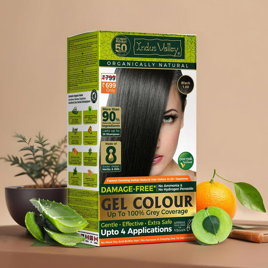 Black 1.00 Organic Hair Colour | Damage Free Gel Hair Color | Chemical Free, Long Lasting, Safe & Gentle - 200ml + 20g 200ml