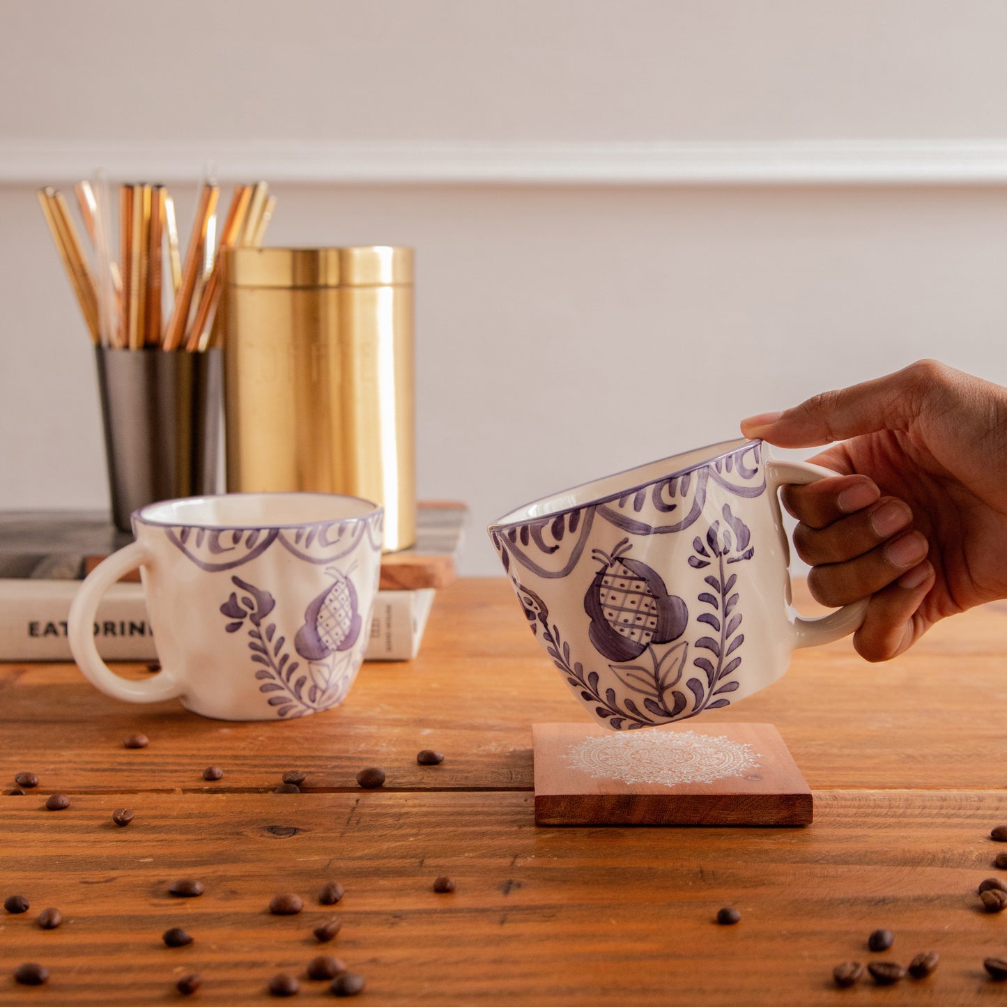 Indigo Bloom Hand-Painted Ceramic Mug (450 ml) 450ml