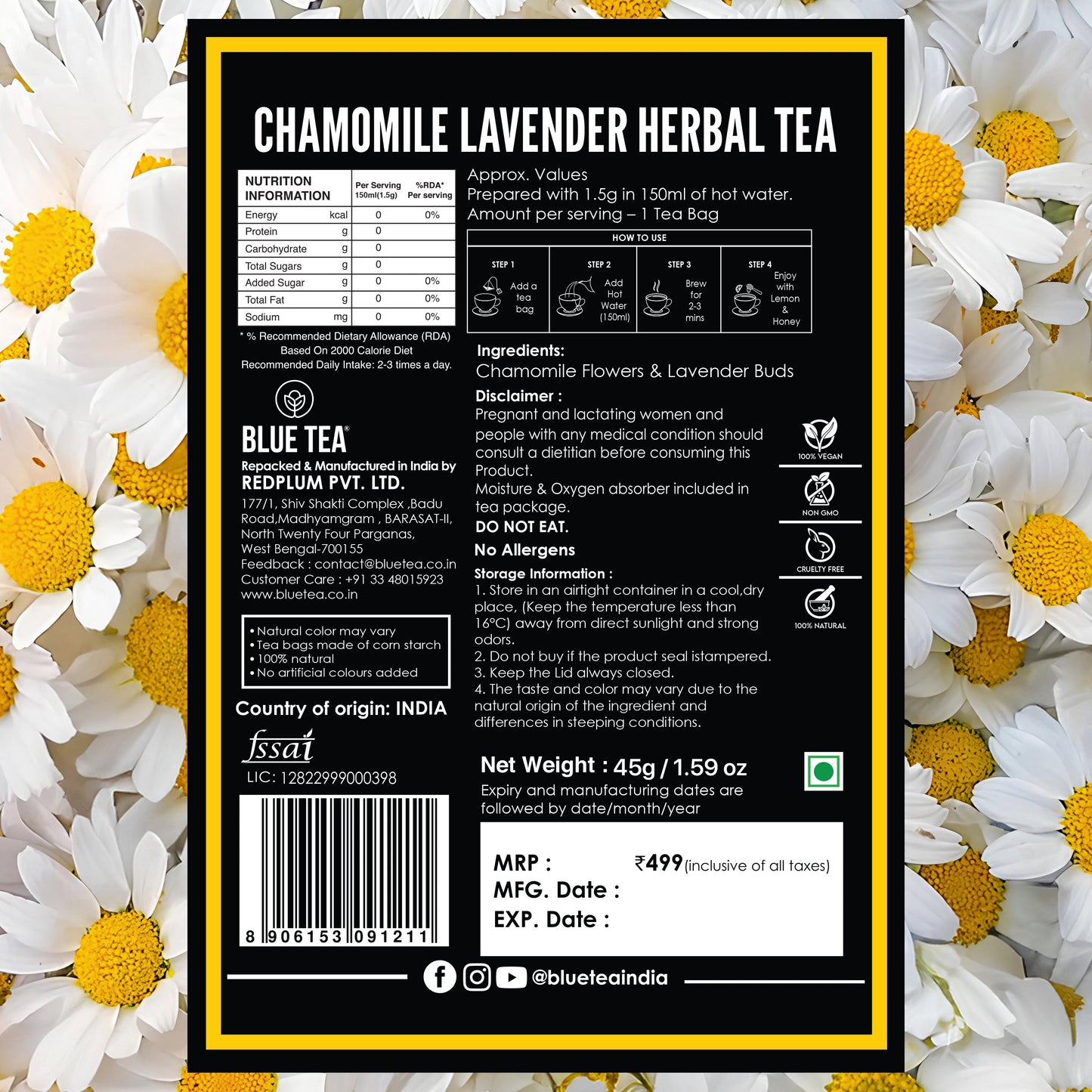 Chamomile Lavender Herbal Tea - 30 Teabags 30 Tea Bags