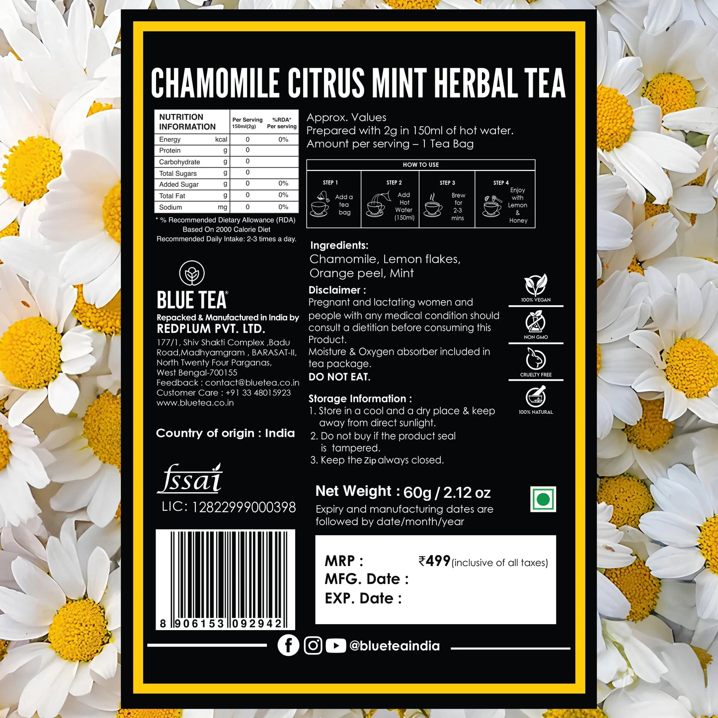 Chamomile Citrus Mint Herbal Tea - 30 Tea Bags 30 Tea Bags