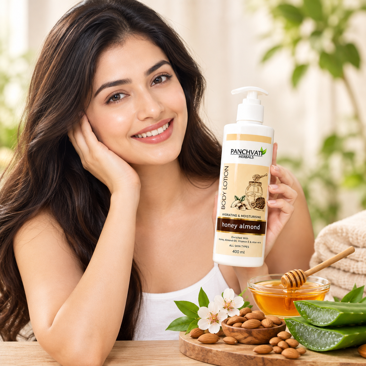 【Panchvati Herbals】 Honey Almond Body Lotion|ハニー&アーモンド ボディローション|400ml