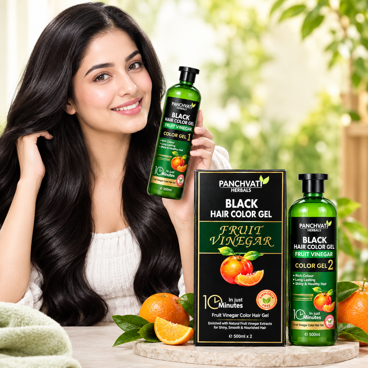 【Panchvati Herbals】 Fruit Vinegar Black Hair Color Gel|フルーツビネガー ヘアカラージェル ブラック|200ml×2(400ml)
