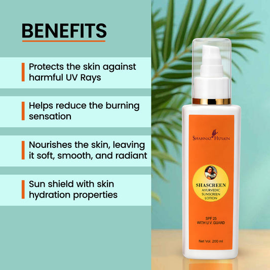 【Shahnaz Husain】 Shascreen - Ayurvedic Sunscreen Lotion (SPF-25 with UV Guard)|シャスクリーン アーユルヴェーディック サンスクリーンローション SPF25|200ml