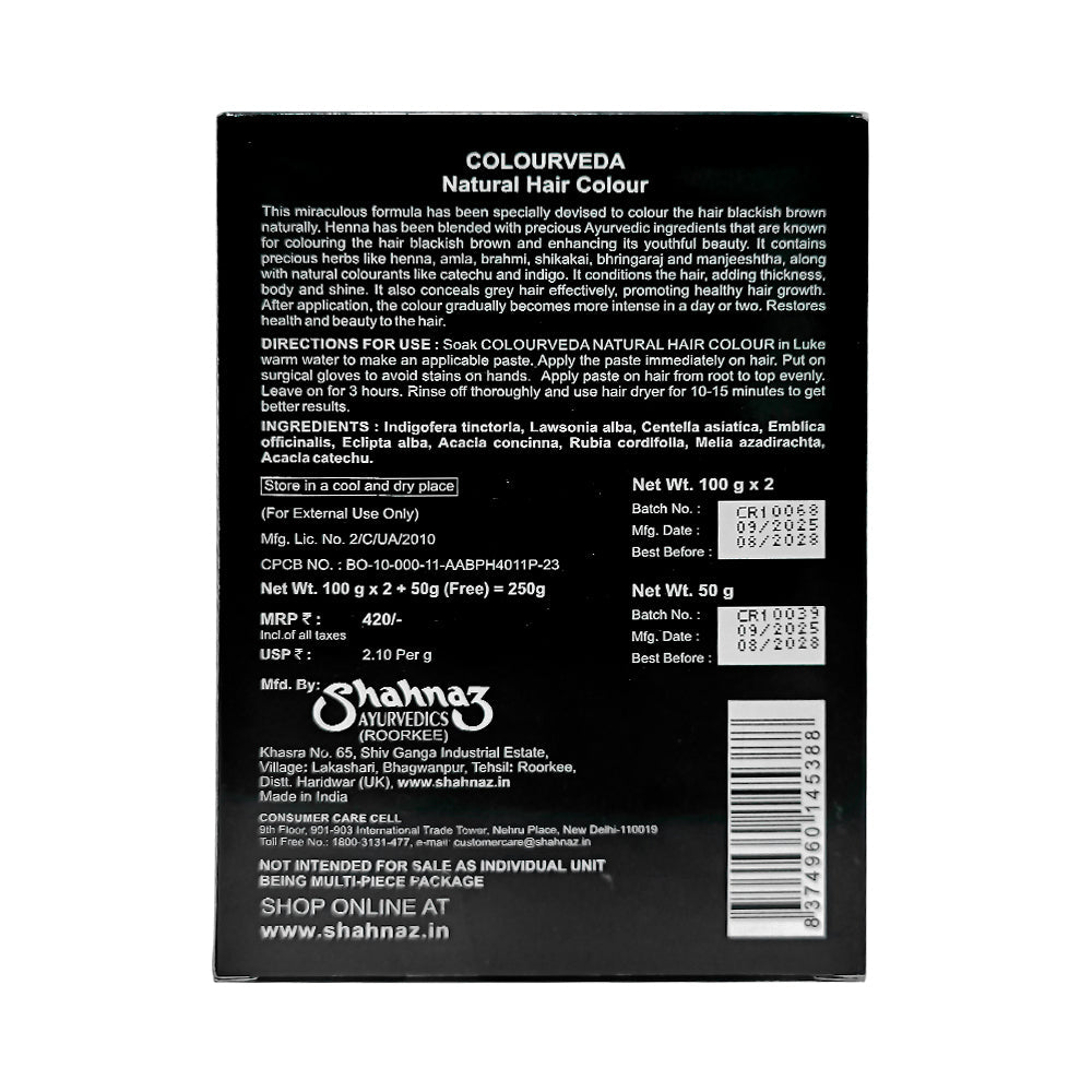 Colourveda Natural Hair Colour - BLACKISH BROWN – 250 gm. Combo Pack (200 gm + 50 gm Free 200g