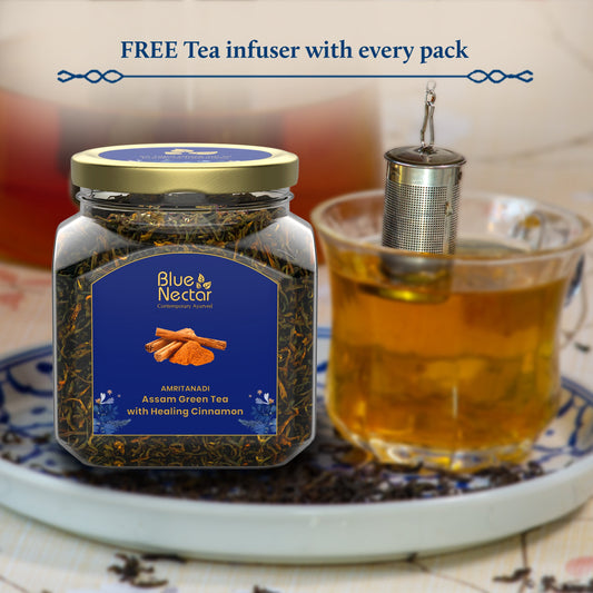 Cinnamon Green Tea to Boost Metabolism | Air-Tight Glass Jar with Free Tea Infuser (50 g + 15 g Free | 33 cups) 50g