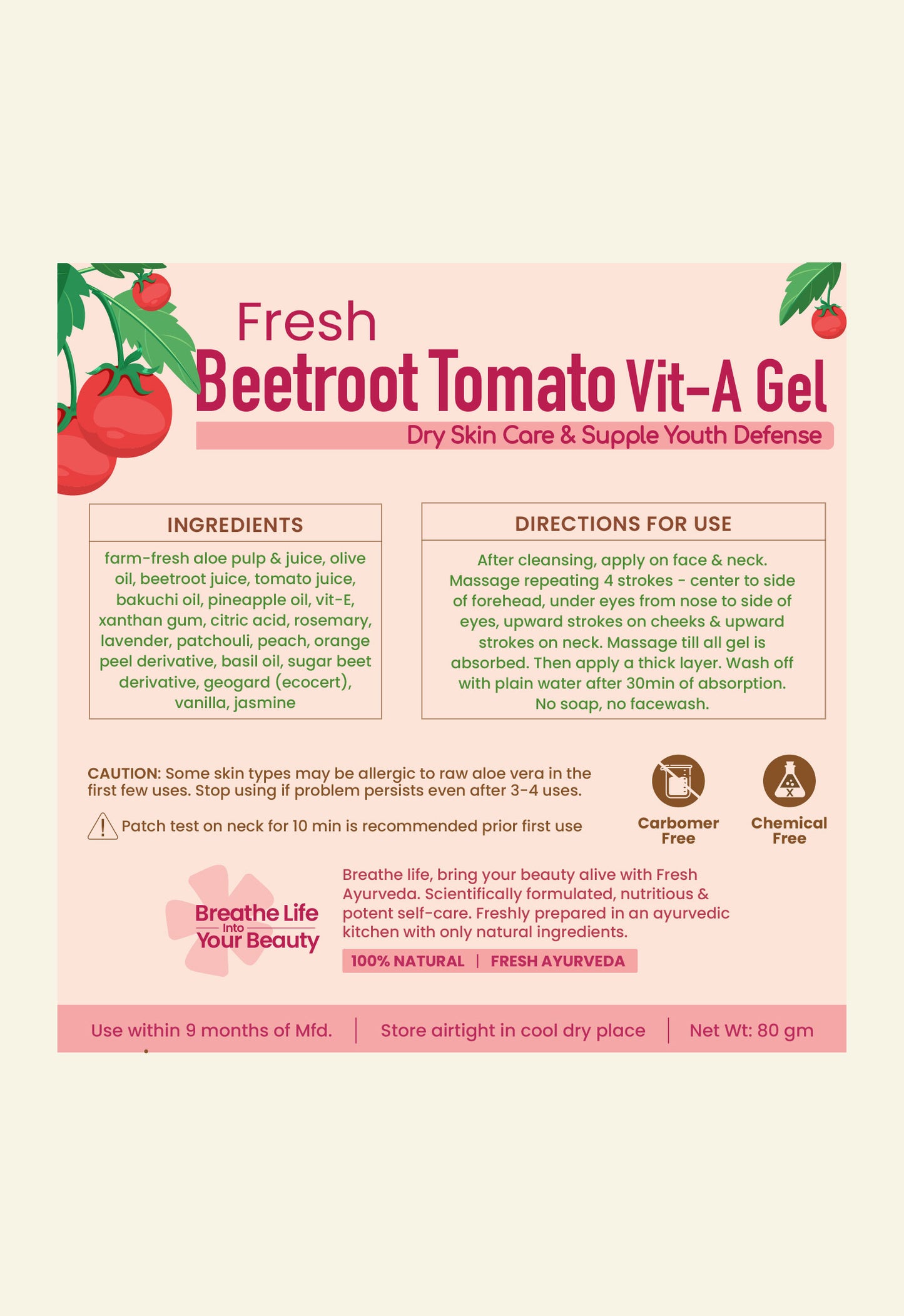 Fresh Beetroot Tomato Vit-A Gel Face Pack 80g × 2個