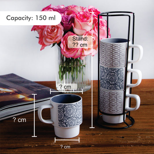 GeoBloom Stacking Mug Set (4 pcs with Stand) – 150 ml each 4pcs