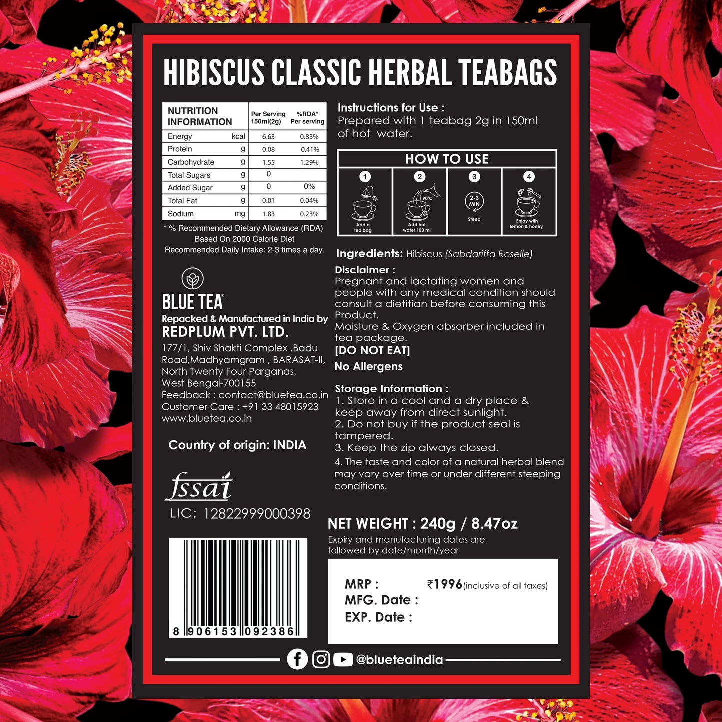 Hibiscus Classic Herbal Tea - 120 Teabags 120 Tea Bags
