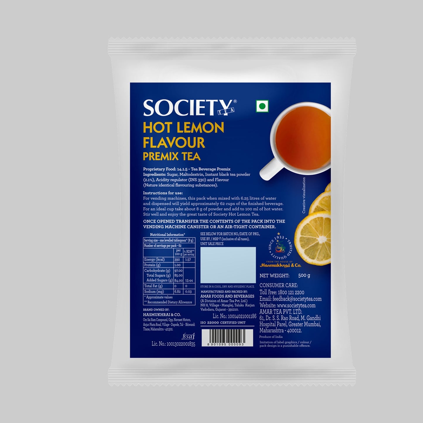 Society Hot Lemon Tea Premix Pouch 500 g