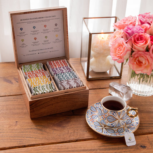 Tea Explorers’ Collection in Heritage Bloom Wooden Caddy (80 Enveloped Teabags) 80 Tea Bags