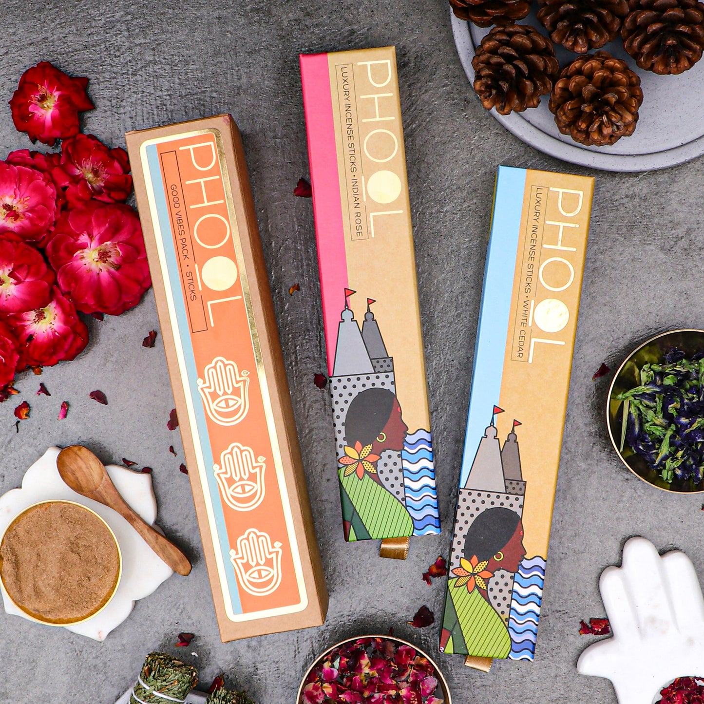 Goodvibes Pack - Natural Incense Sticks (Indian Rose & White Cedar)