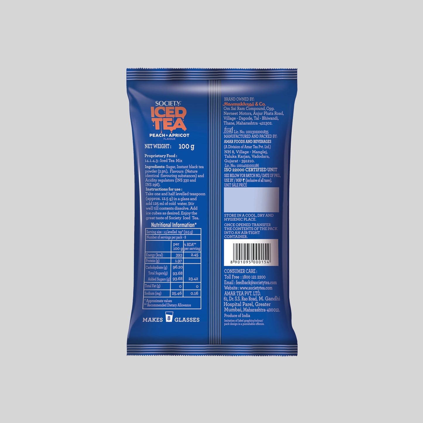 Society Iced Premix Tea Peach Apricot Black 100 g Pouch - Pack of 10 100 g x 10