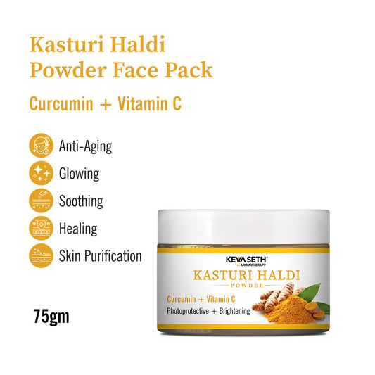 Kasturi Haldi Powder Face Pack with Curcumin & Vitamin C for Soothing, Healing, Skin Purification, Anti-Aging, Acne Reduction & Glowing Skin 75g