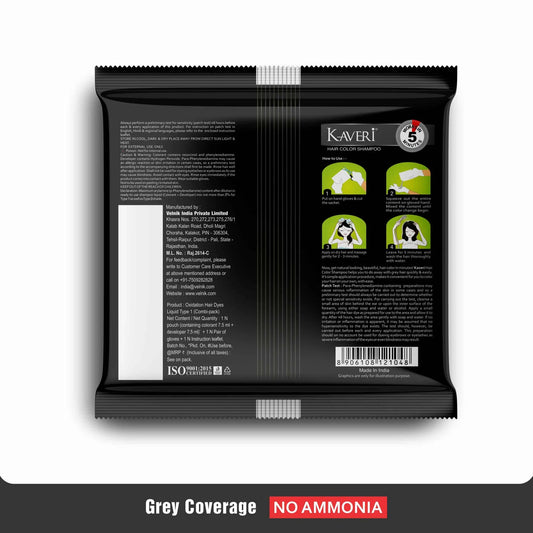 Kaveri Shampoo Hair Colour Black For Men & Women Pack Of 4 (Natural Black) Pack of 4