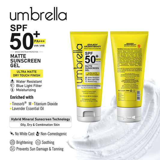 Umbrella Ultra Matte Mineral Sunscreen Gel SPF50 PA+++ Moisturizing, Blue Light Filter, Water-Resistant, Dry Touch, No White Cast, Tinosorb M + Titanium Dioxide 50ml