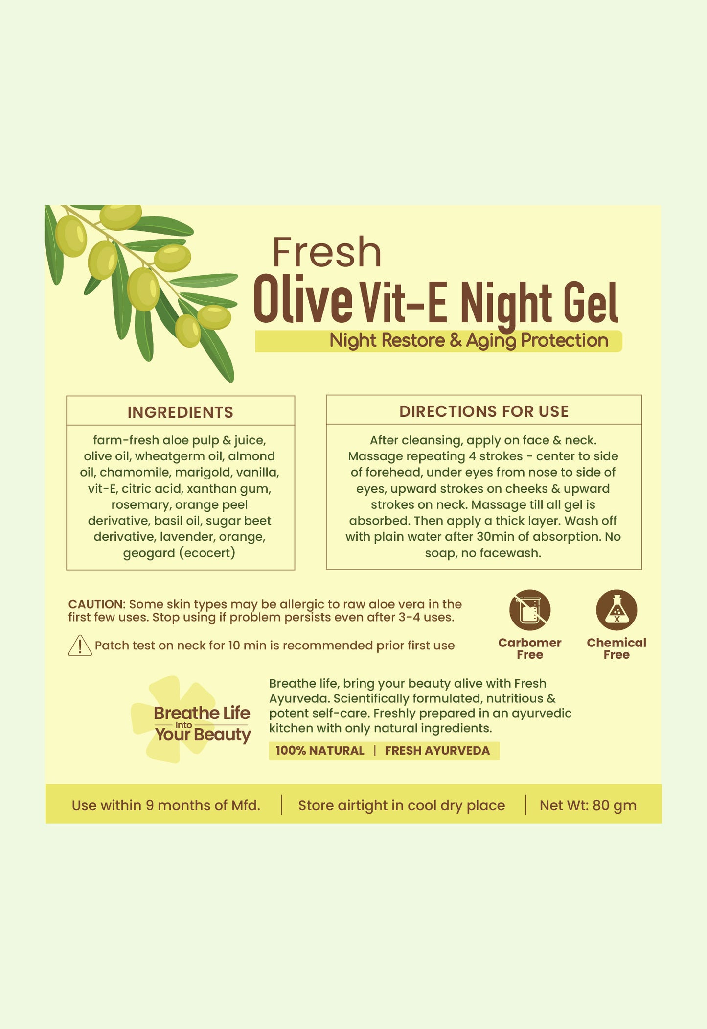Fresh Olive Vit-E Night Gel Face Pack 80g × 1