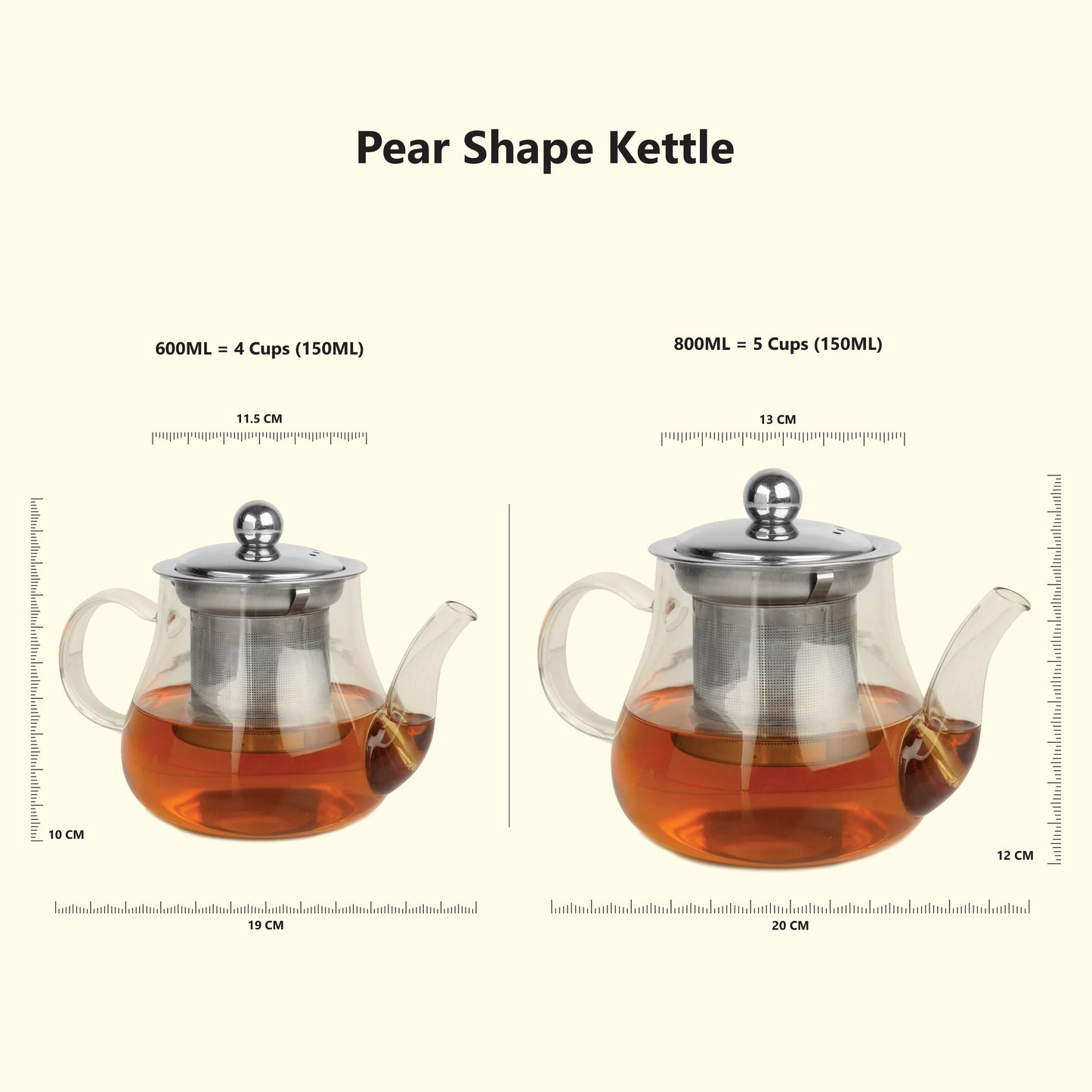 Pear Shaped Borosilicate Glass Kettle with Steel Infuser 600ml