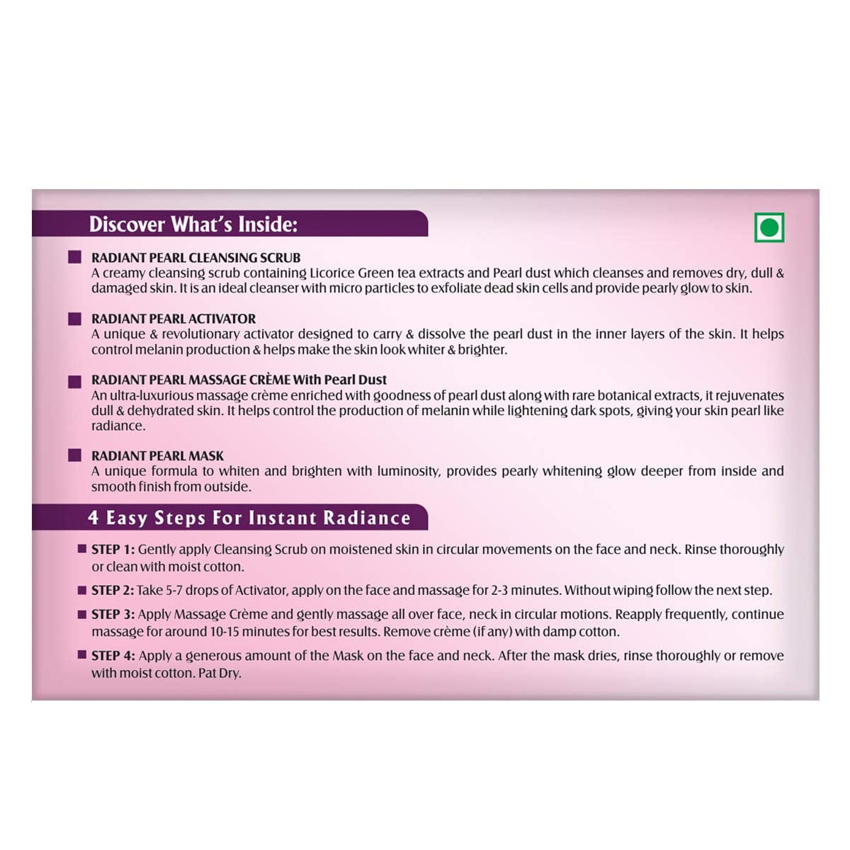 Radiant Pearl Cellular Lightening Salon Grade 4 Facial Kit 4N*37g