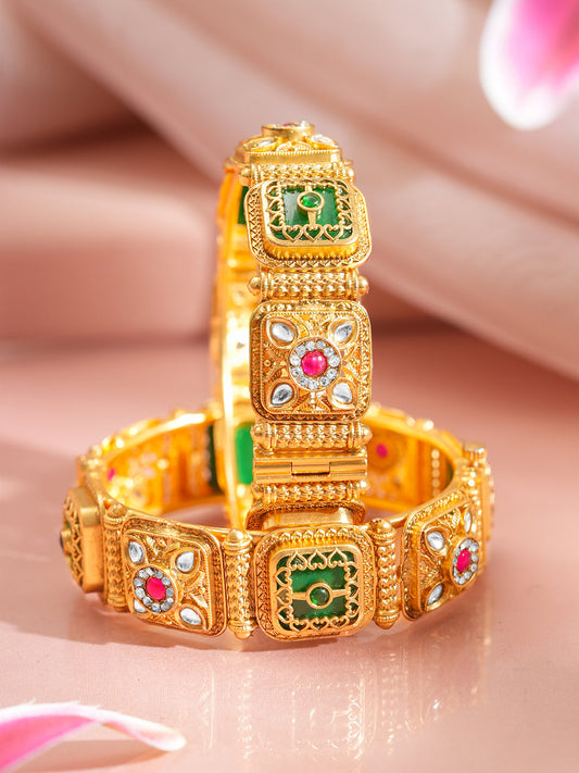 Heritage Kundan Gold Plated Kada Set 2.10 - Extra Large