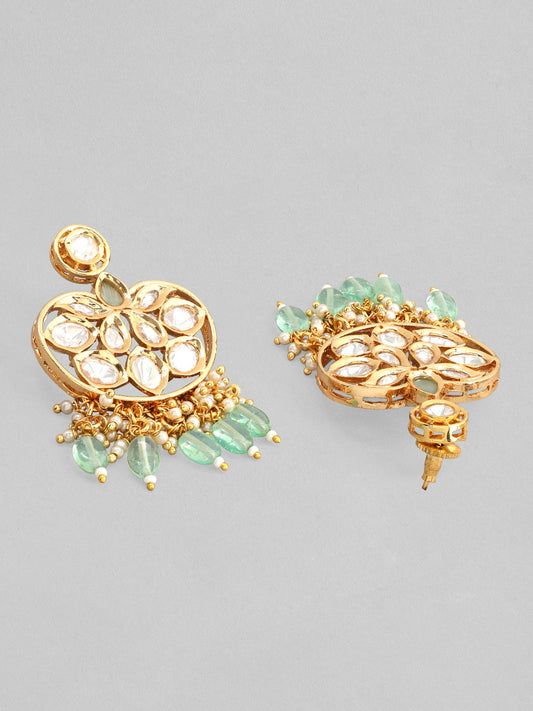【Rubans】 Gold Plated Kundan Choker Set with White and Mint Green Beads|ゴールドメッキ クンダン ホワイト&ミントグリーンビーズ チョーカーセット