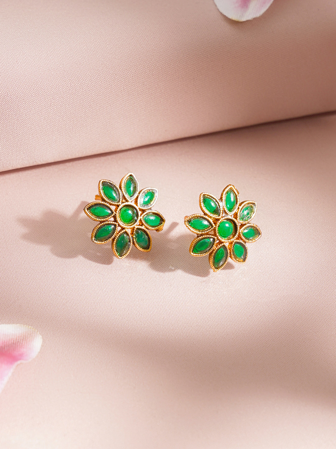 【Rubans】 Gold-Plated Emerald Floral Jewellery Set|ゴールドメッキ エメラルドカラー フローラル ジュエリーセット