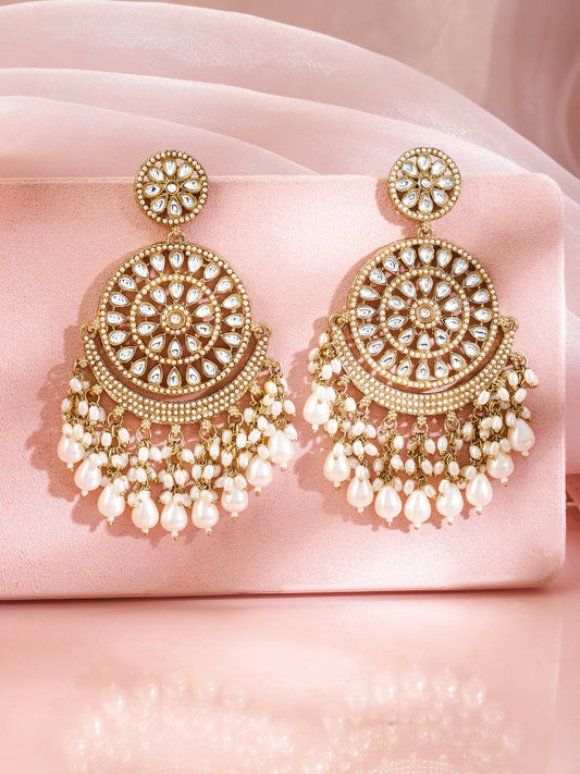 Stylish Ivory Tone Kundan Pearl Chandbali Gold