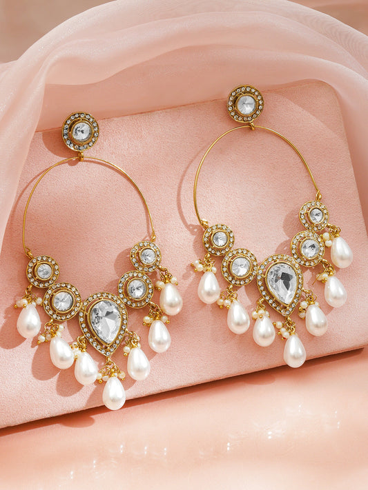 Stylish Ivory Kundan Pearls Chandbali フリーサイズ