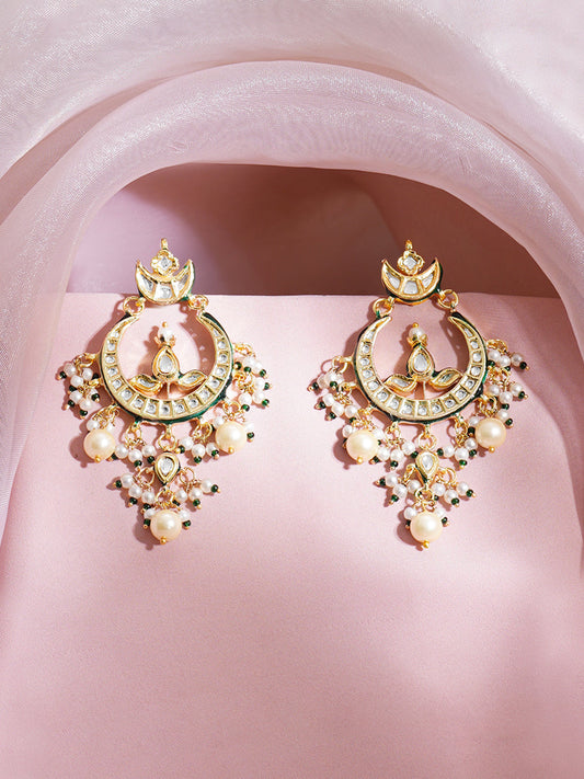 【Rubans】Gold Plated Kundan white pearls and cluster beads Chandbali Earrings|ゴールドメッキ クンダン ホワイトパール クラスタービーズ シャンドバリピアス(長さ 8.3cm)