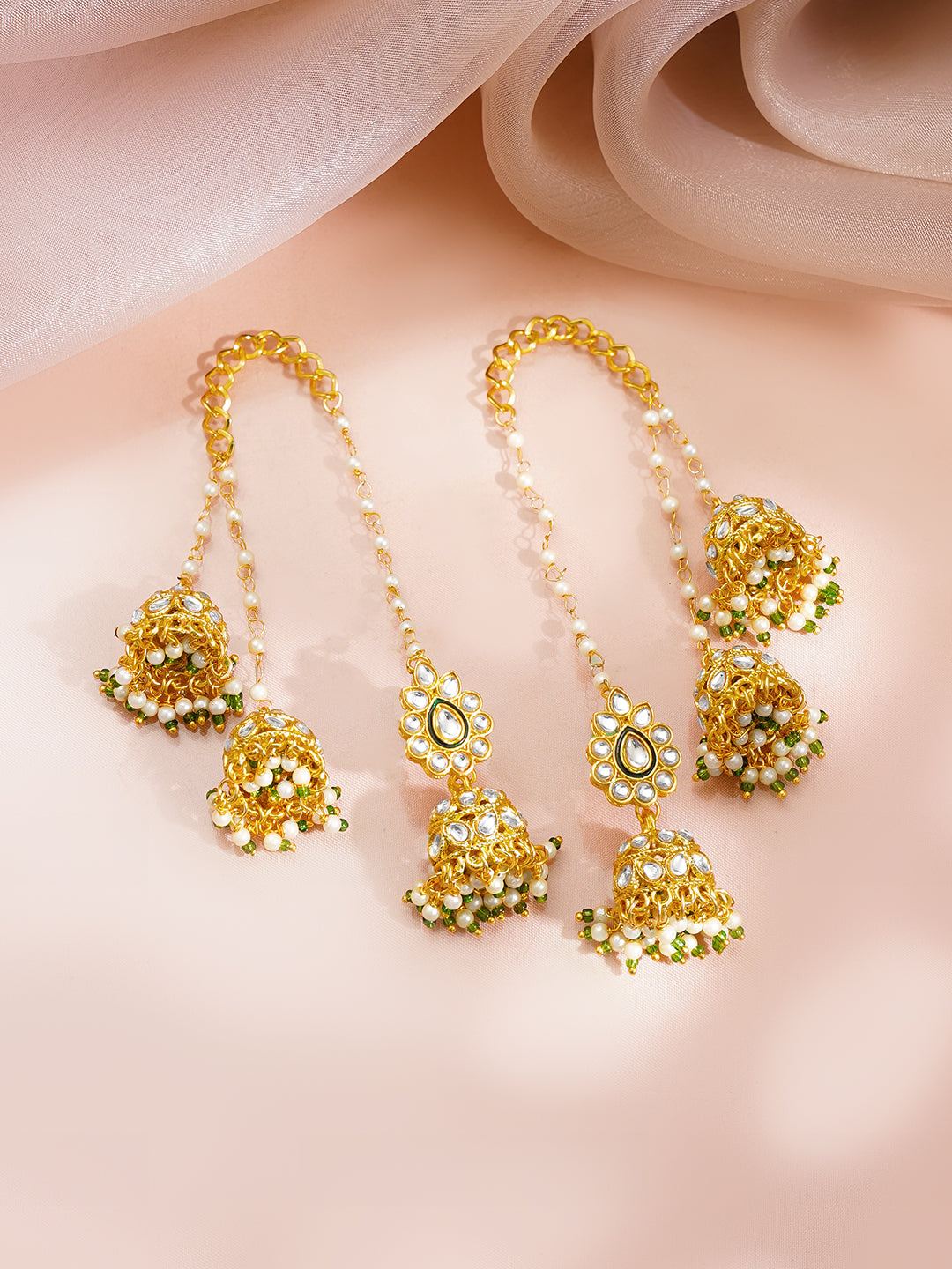 【Rubans】 Gold Plated Pearl Kundan Jhumka Earrings|ゴールドメッキ パール クンダン ジュムカ イヤリング