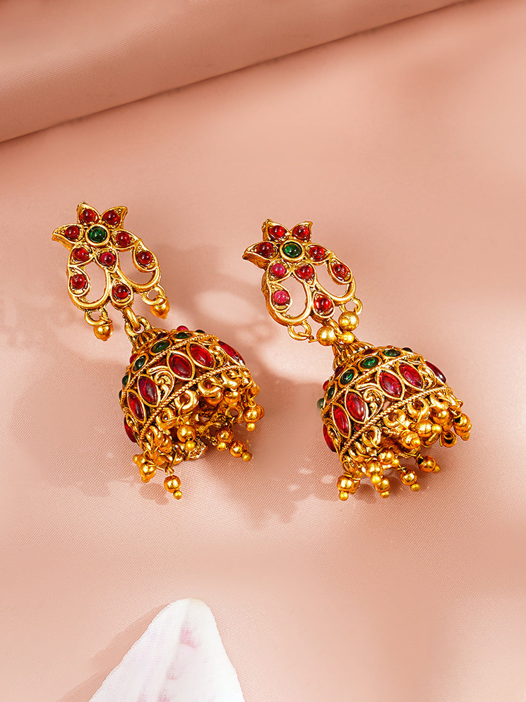 【Rubans】 Gold Plated Floral Multicolor Jhumkas|ゴールドメッキ フローラル マルチカラー ジュムカ
