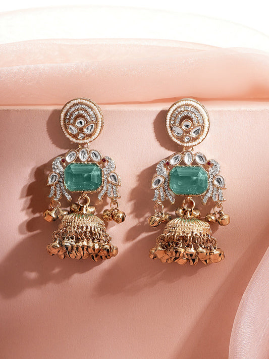 【Rubans】Gold Plated Emerald Whisper Kundan Pearl Chandbalis Earrings|ゴールドメッキ エメラルドウィスパー クンダン パール シャンドバリピアス