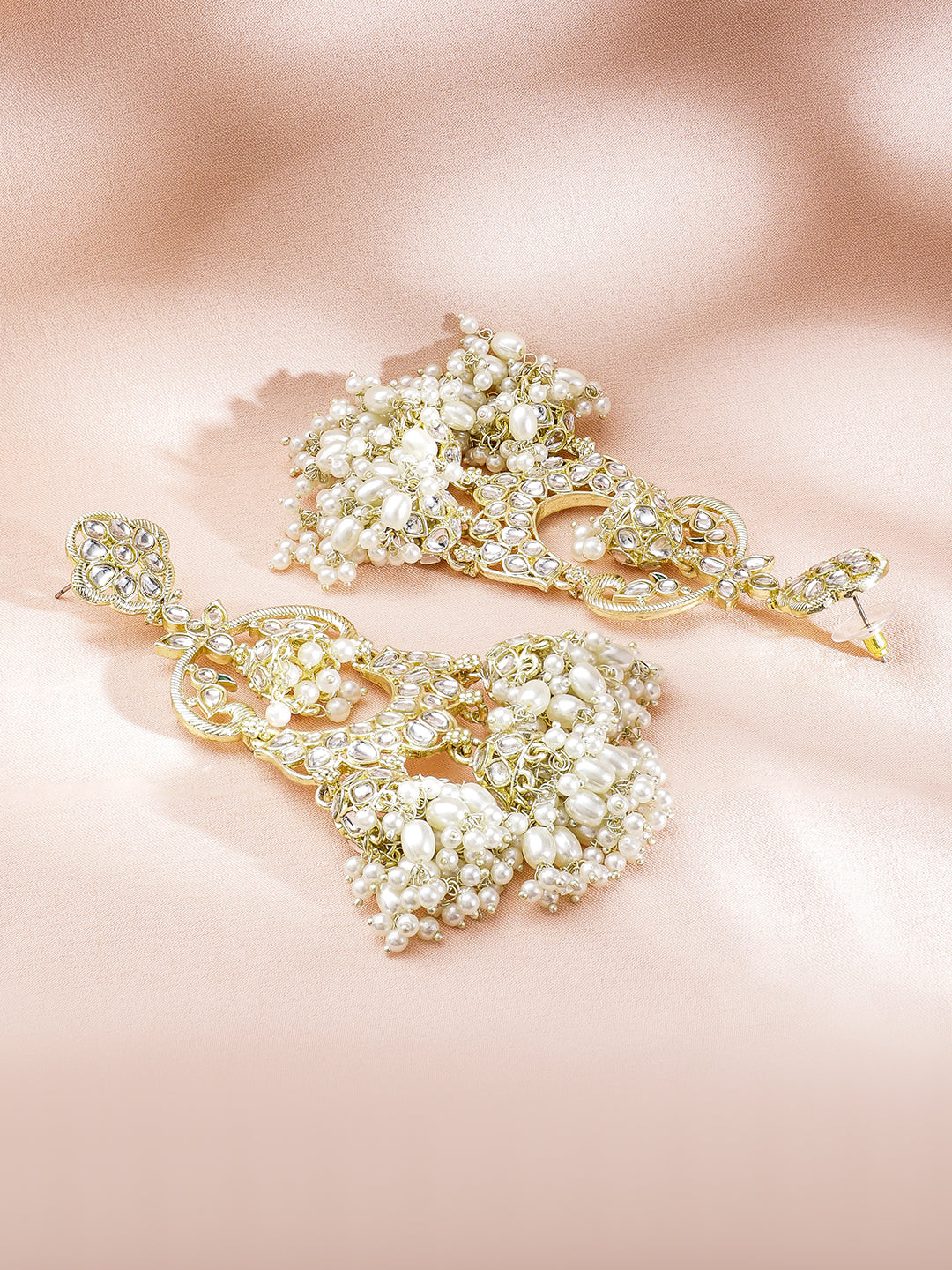 Divine White Kundan Chandelier Jhumka Gold