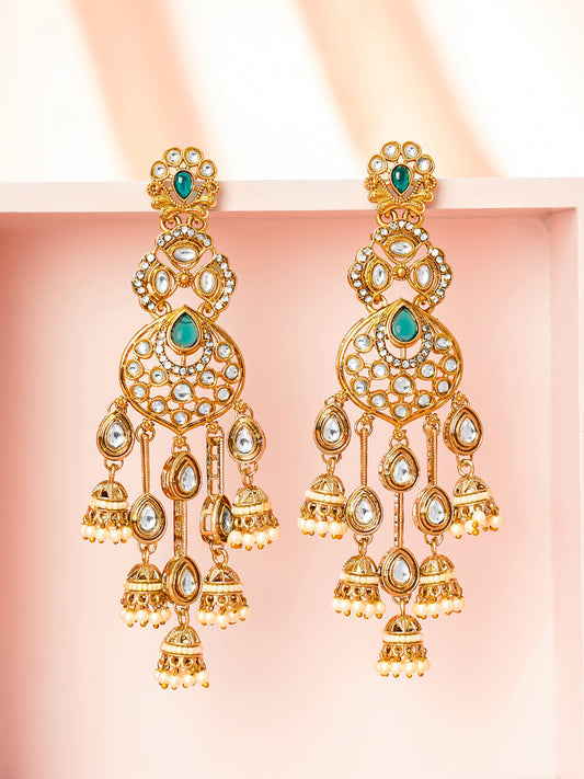 Emerald Bridal Jhumki Chandelier Earrings Length - L:12