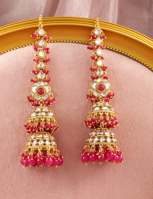 Luxurious Kundan Layered Pink Jhumka フリーサイズ
