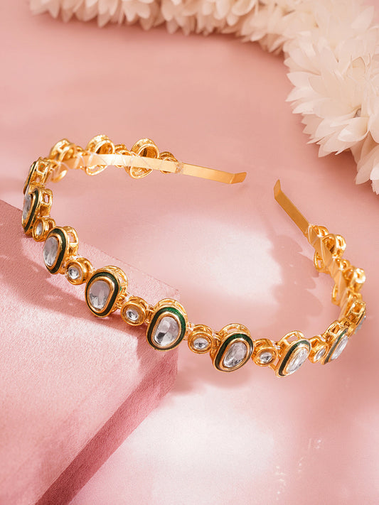 Festive Green Kundan Hair Band フリーサイズ