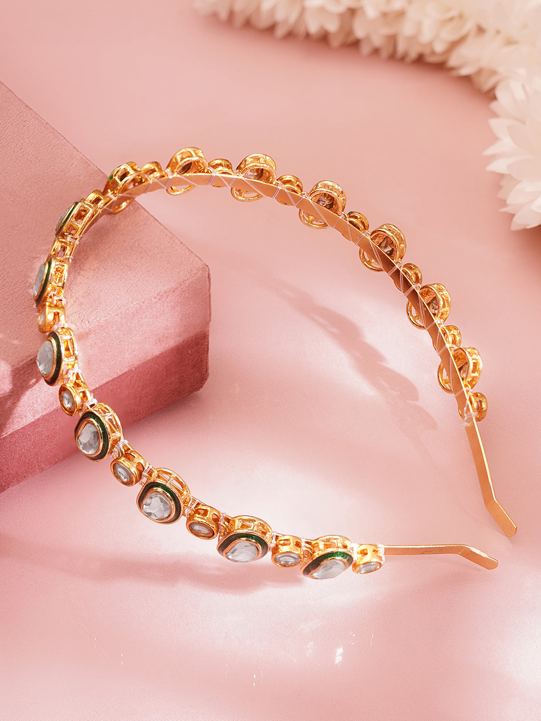 Festive Green Kundan Hair Band フリーサイズ