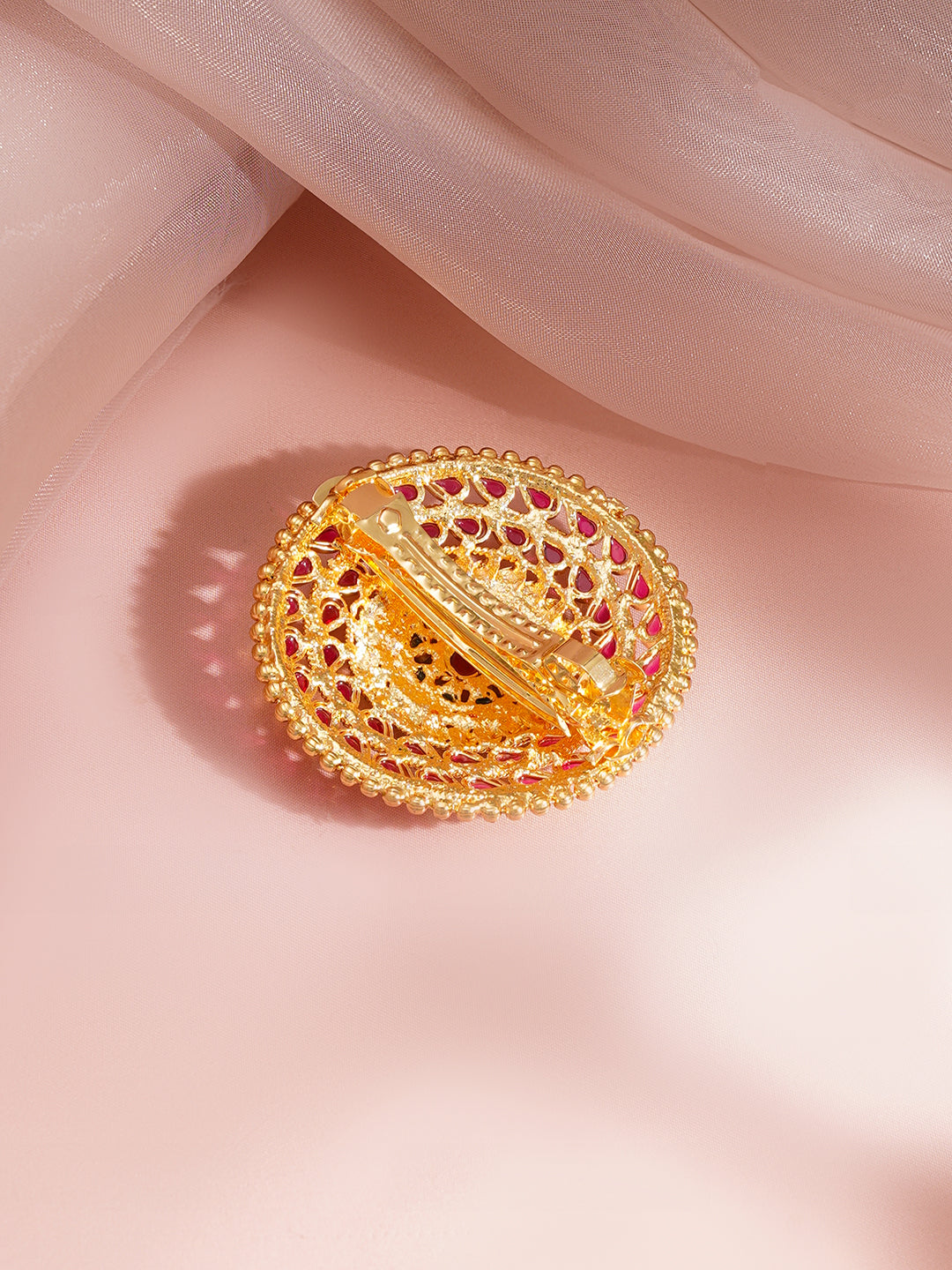 【Rubans】 Gold-Plated Ruby & Green Kundan Hair Brooch|ゴールドメッキ ルビー&グリーン クンダン ヘアブローチ