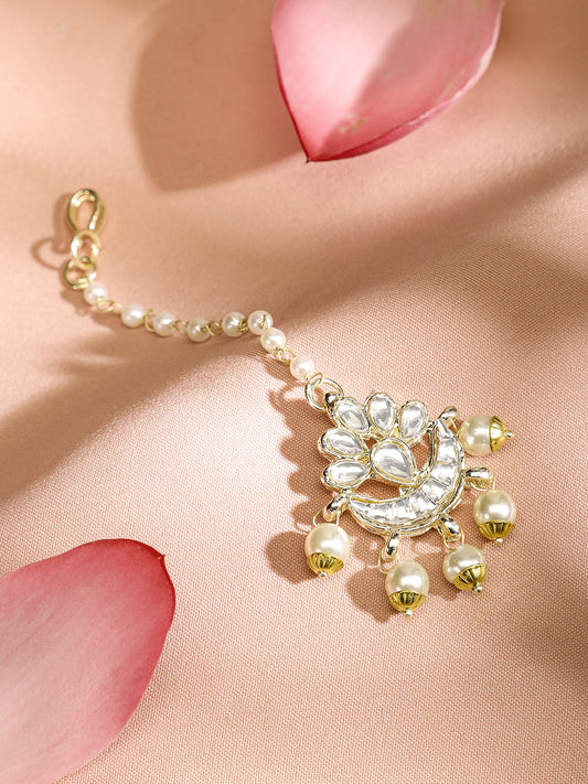 Classic Kundan Pearl Maangtika フリーサイズ
