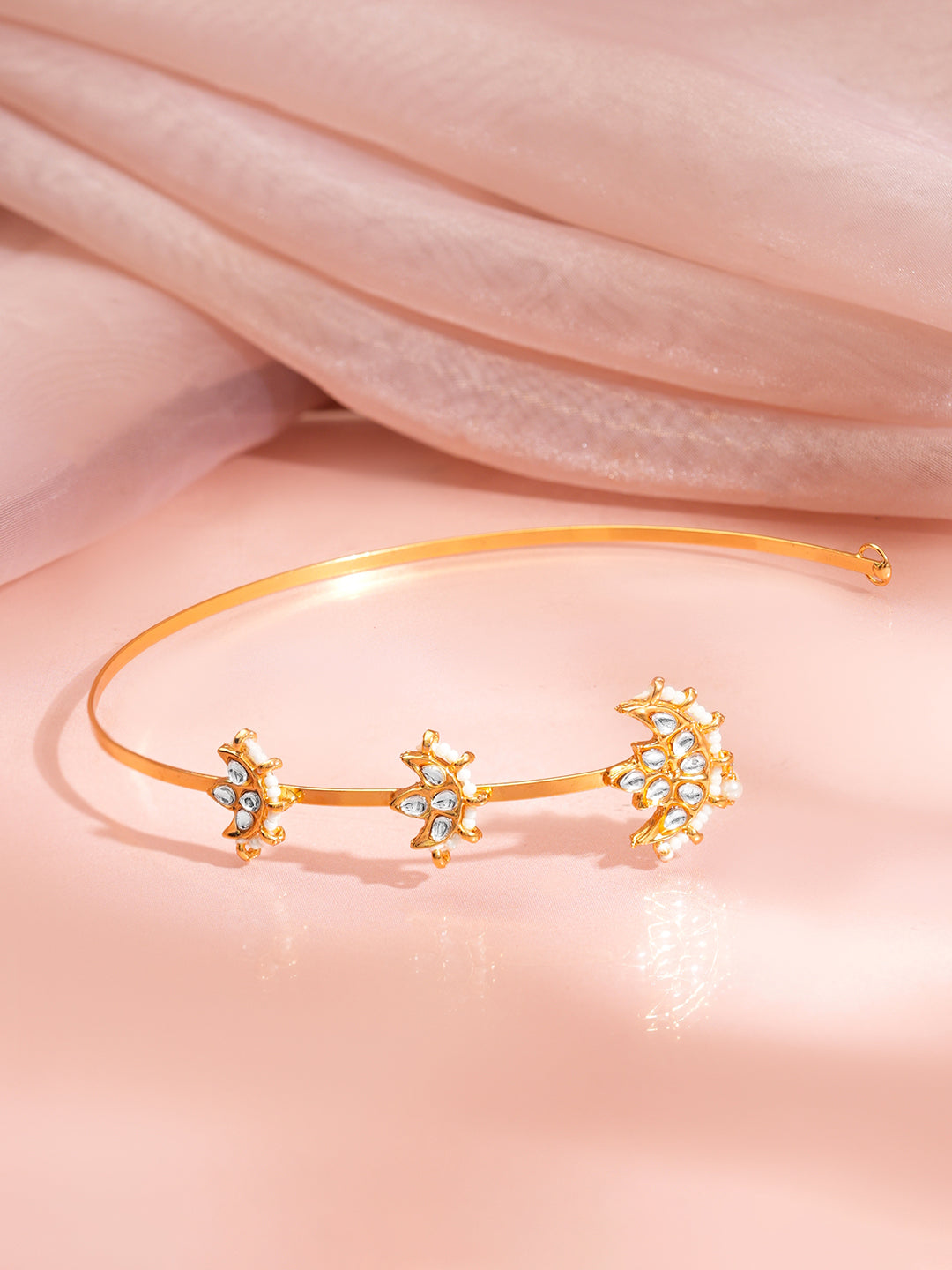 【Rubans】 Gold Plated Kundan Moon Design Pearl Maang Tikka|ゴールドメッキ クンダン ムーンデザイン パール マーンティッカ(額飾り)