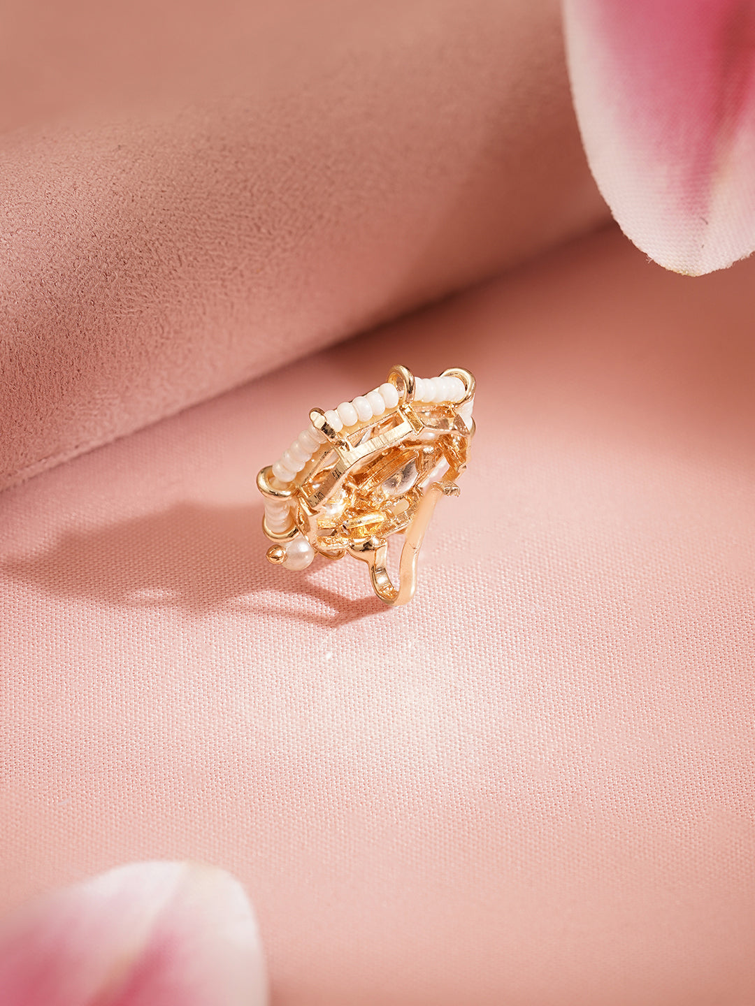 Kundan Pearl Floral Adjustable Nose Pin フリーサイズ