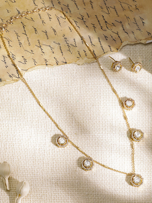 Minimal Kundan Necklace Set Gold