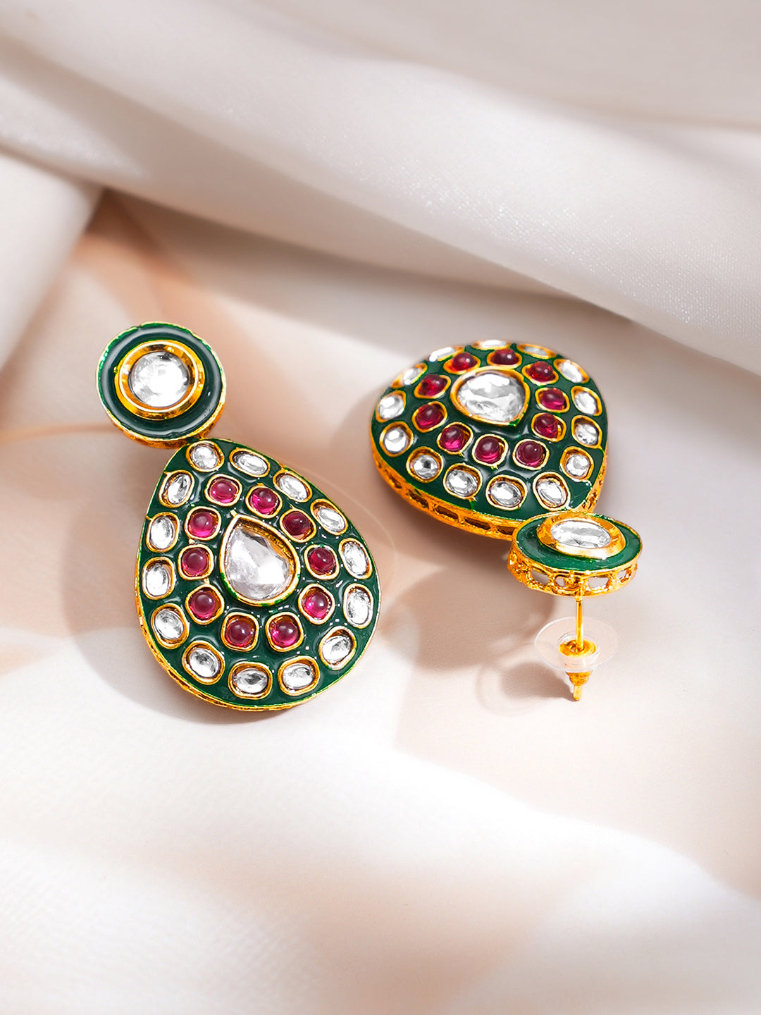 【Rubans】 Artistic Red Green Kundan Necklace Set|アーティスティック レッドグリーン クンダン ネックレスセット|フリーサイズ