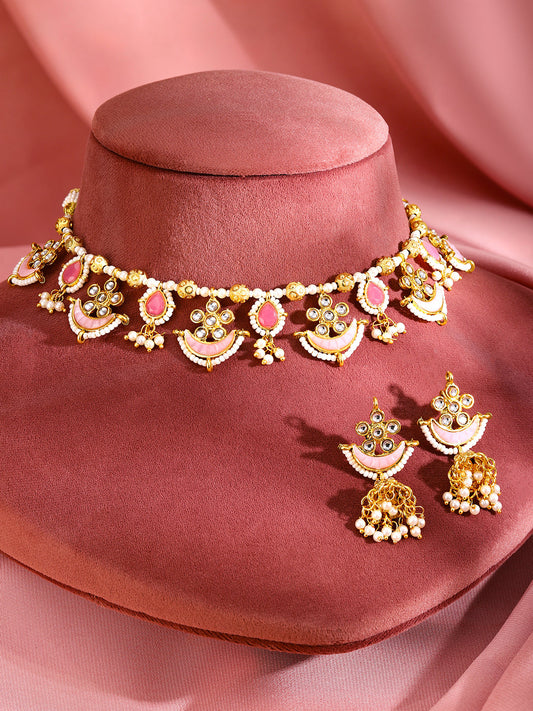 Soft Blush Kundan Necklace Set Gold
